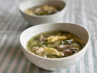 Chicken, egg and celery soup