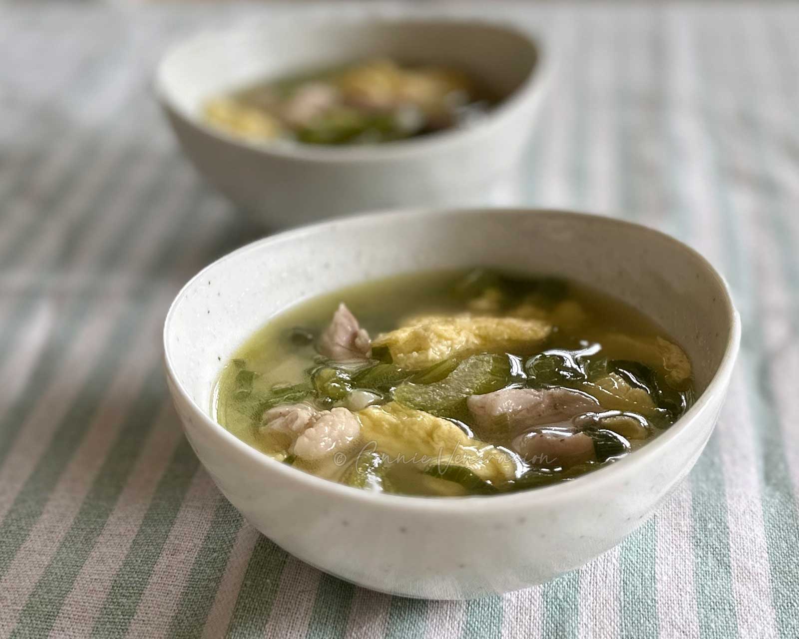 Chicken, egg and celery soup