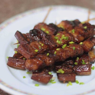 Skewered and grilled pork adobo