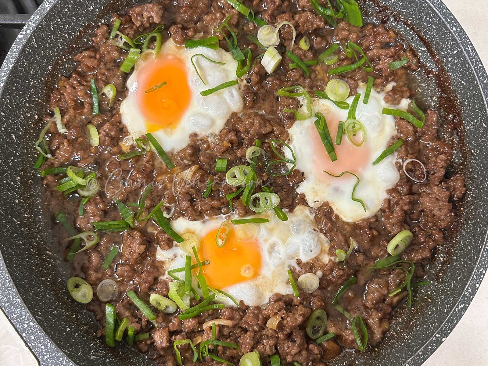 Shakshuka-style ground pork adobo and egg