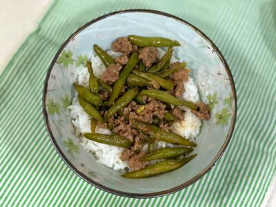 Ground pork and green beans adobo