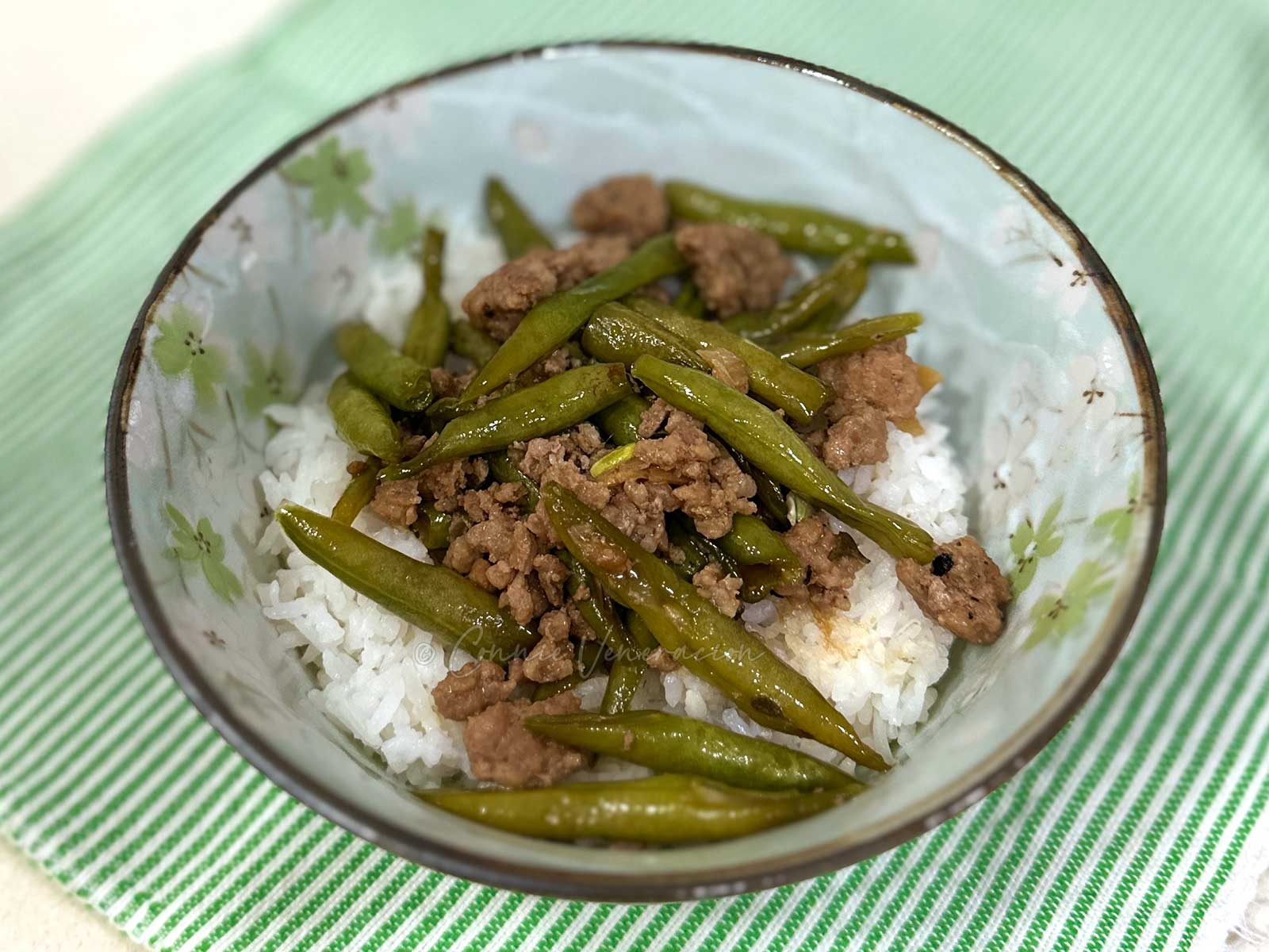 Ground pork and green beans adobo
