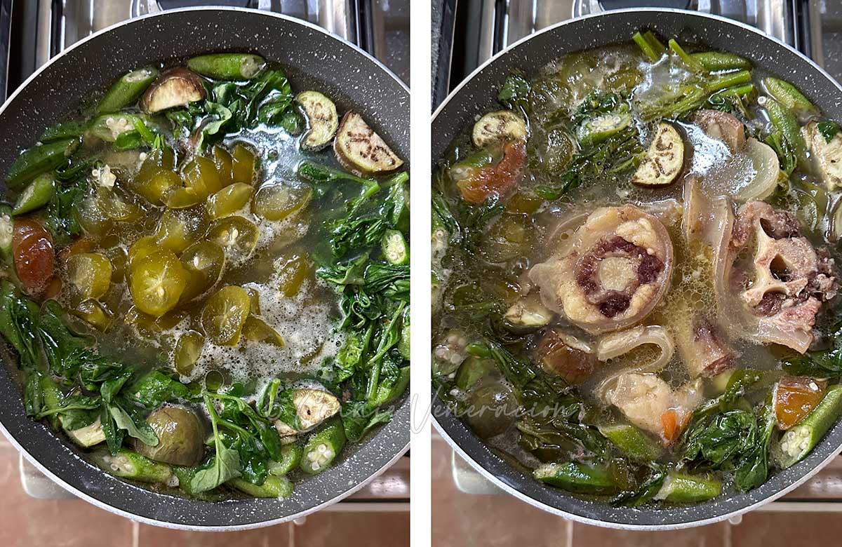 Cooking oxtail sinigang with bilimbi (kamias)