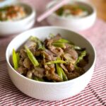 Miso ginger beef and asparagus stir fry