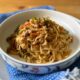 Miso ginger honey noodles with pork, mushrooms and vegetables