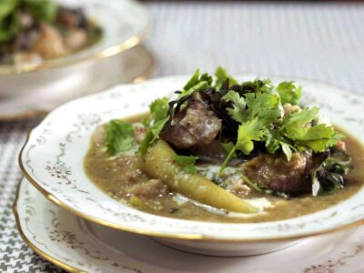 Pork and mung bean stew with coconut cream
