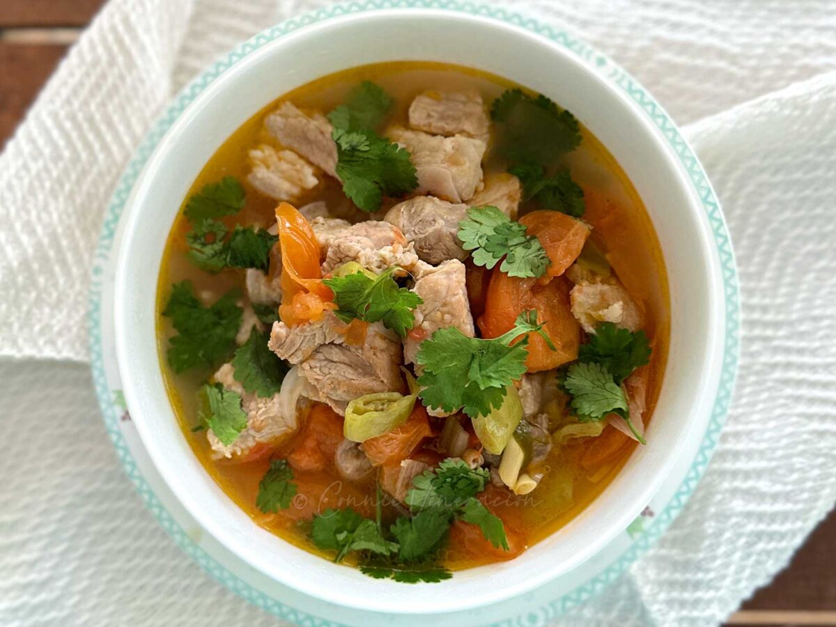 Pork, lemongrass, chili and tomato soup