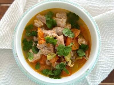 Pork, lemongrass, chili and tomato soup
