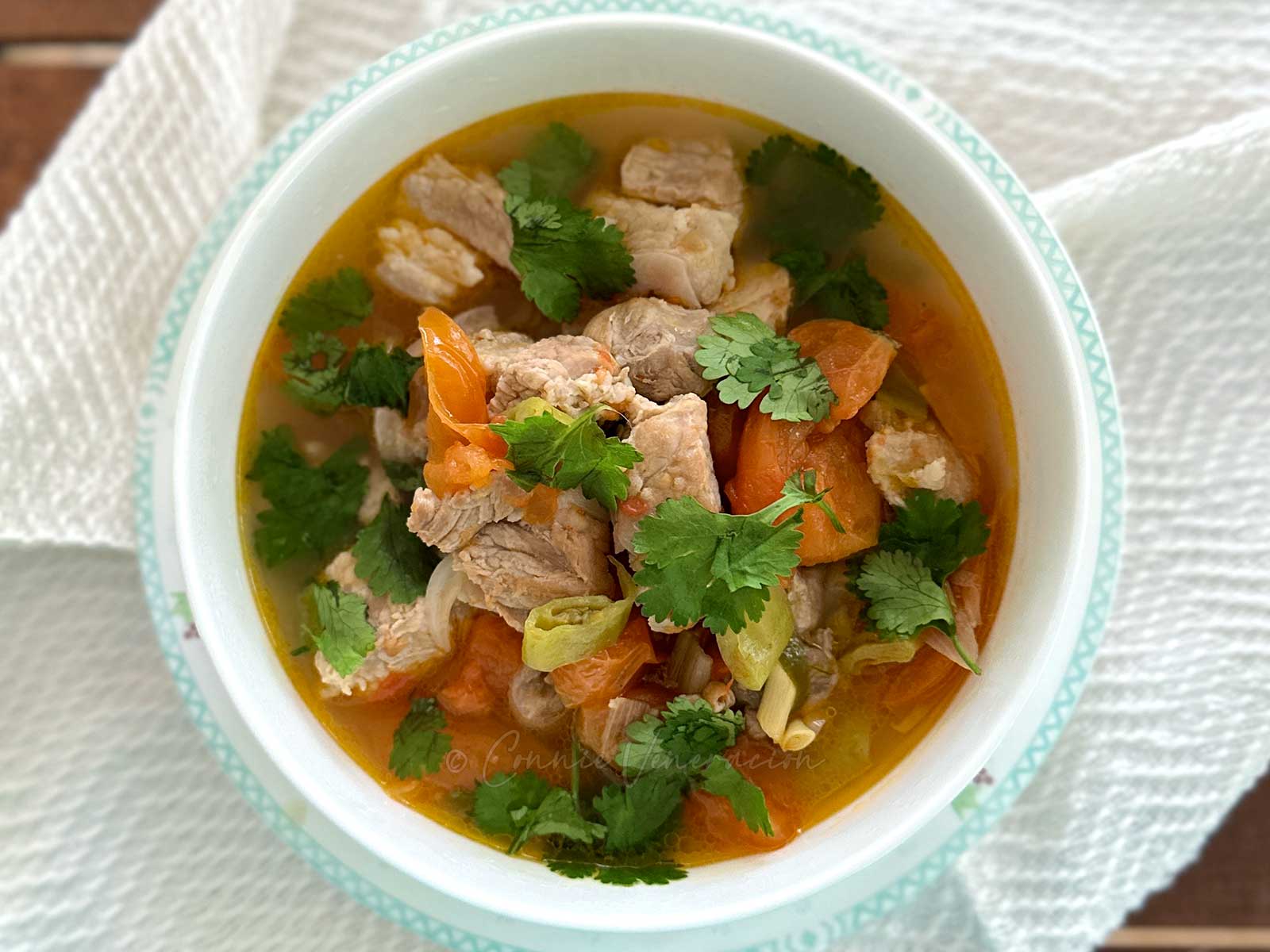 Pork, lemongrass, chili and tomato soup