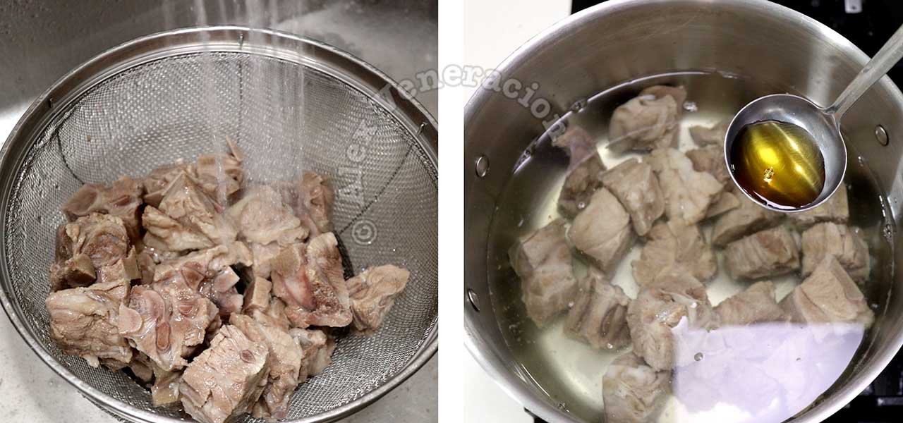 Rinsing parboiled pork ribs