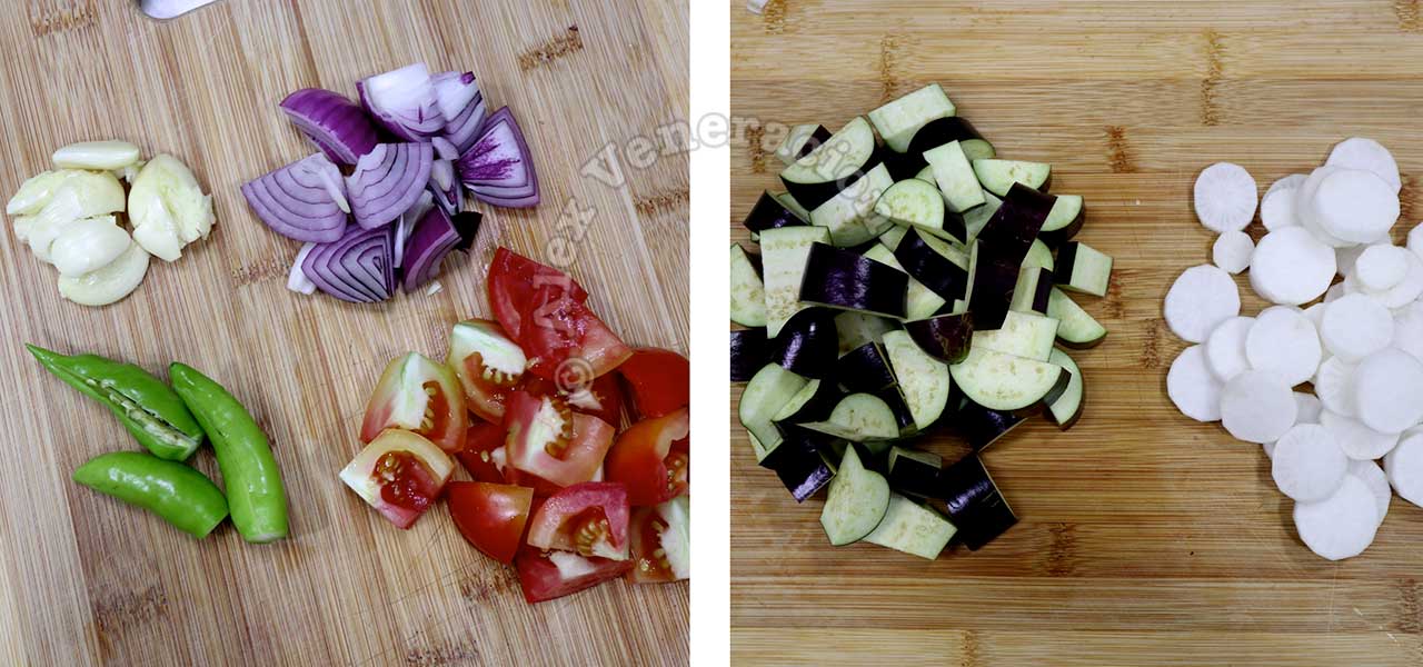 Garlic, onion, tomatoes and eggplants for sinigang
