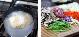 Boiling noodles / slicing vegetables