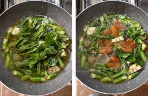 Adding spinach to pot