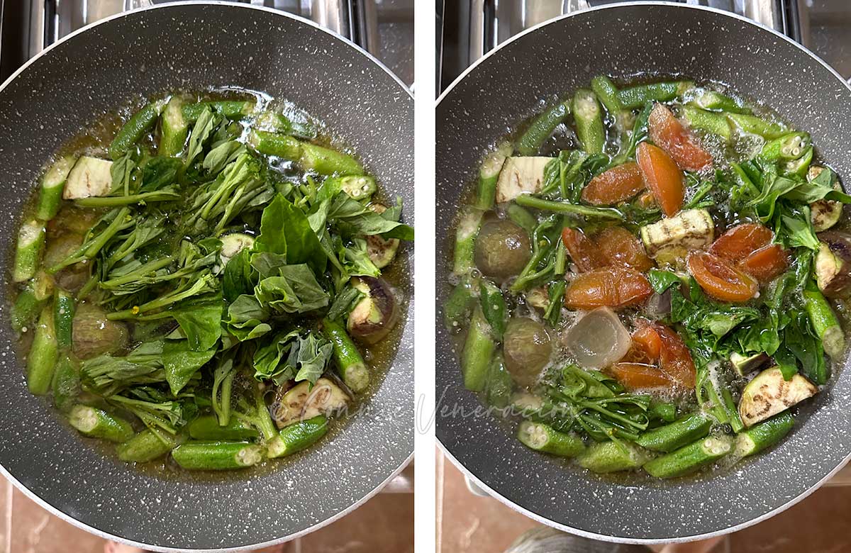 Adding spinach to pot