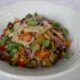 Linguine with beef brisket BBQ and vegetables