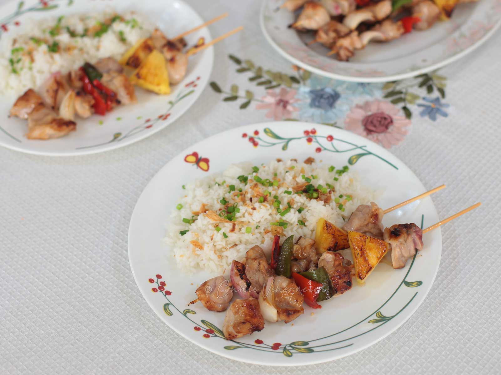 Chicken and pineapple skewers