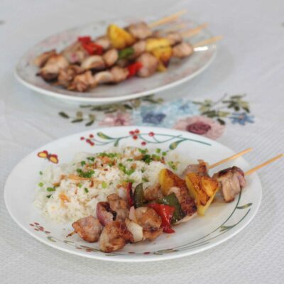 Chicken and pineapple skewers