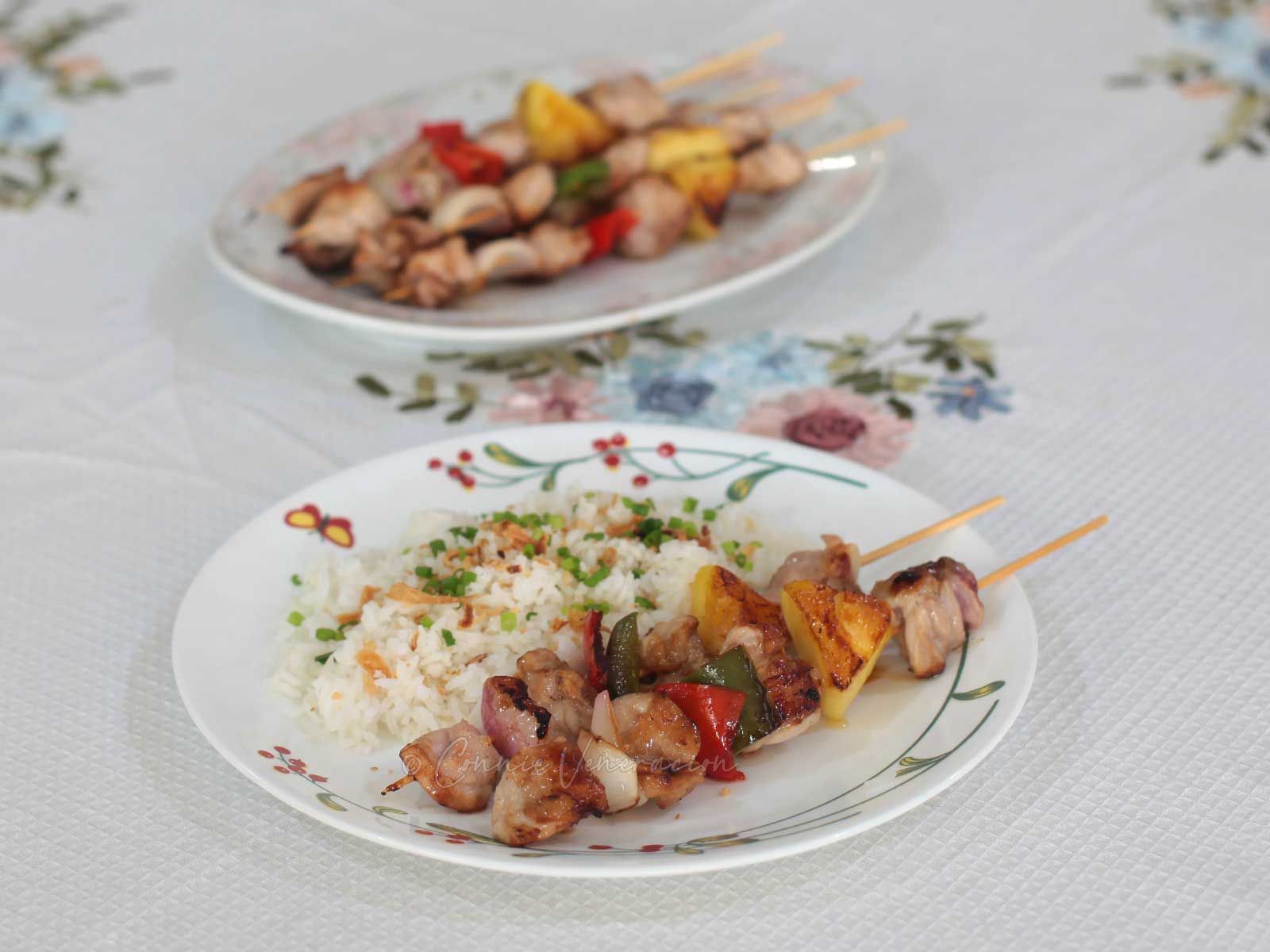 Chicken and pineapple skewers