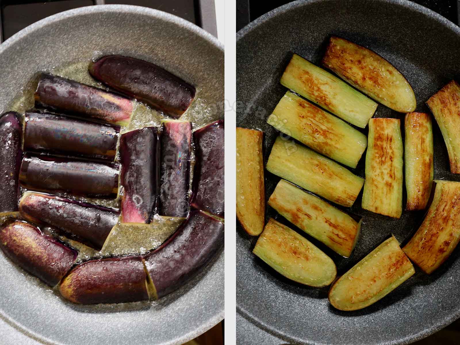 Frying eggplants