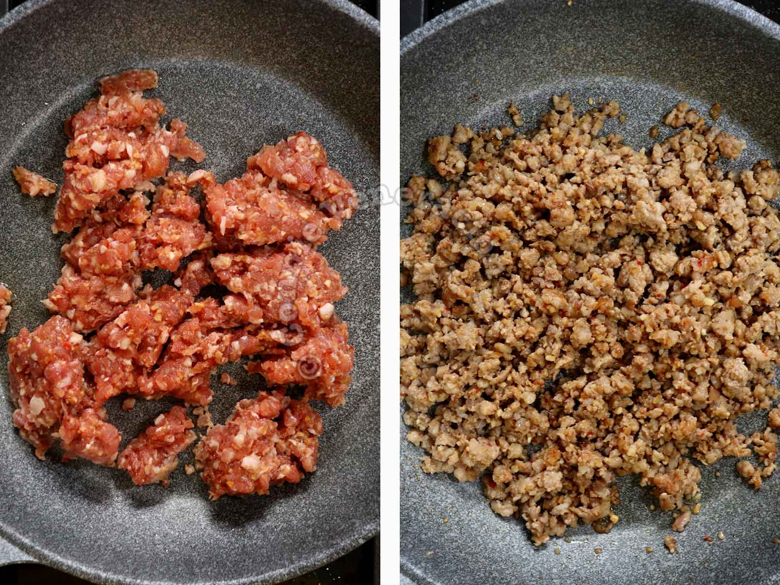 Browning ground pork