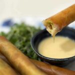 Roast duck, chili and cheese spring rolls