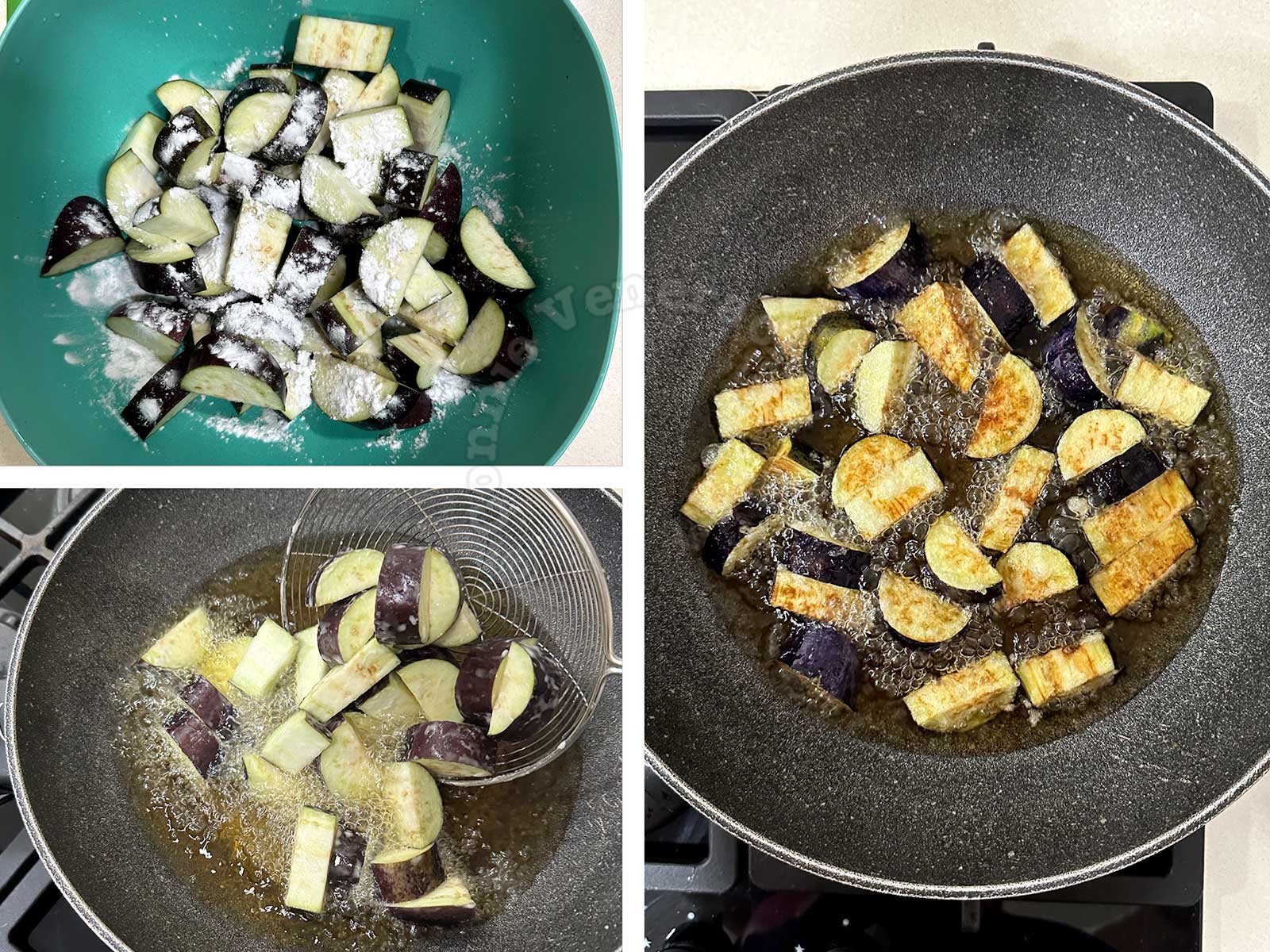 Frying eggplant slices