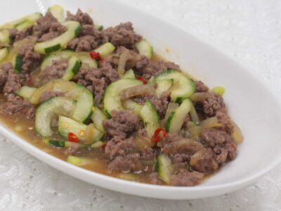 Ground pork and cucumber stir fry