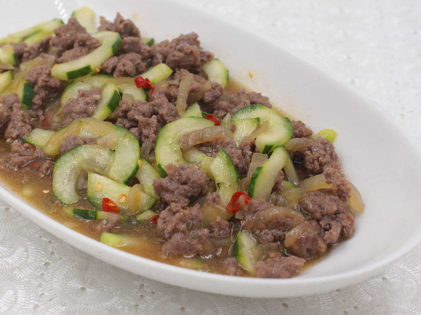 Ground pork and cucumber stir fry