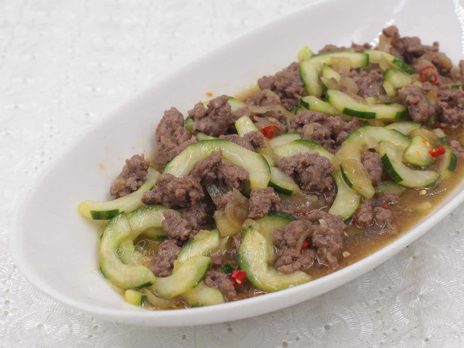 Ground pork and cucumber stir fry
