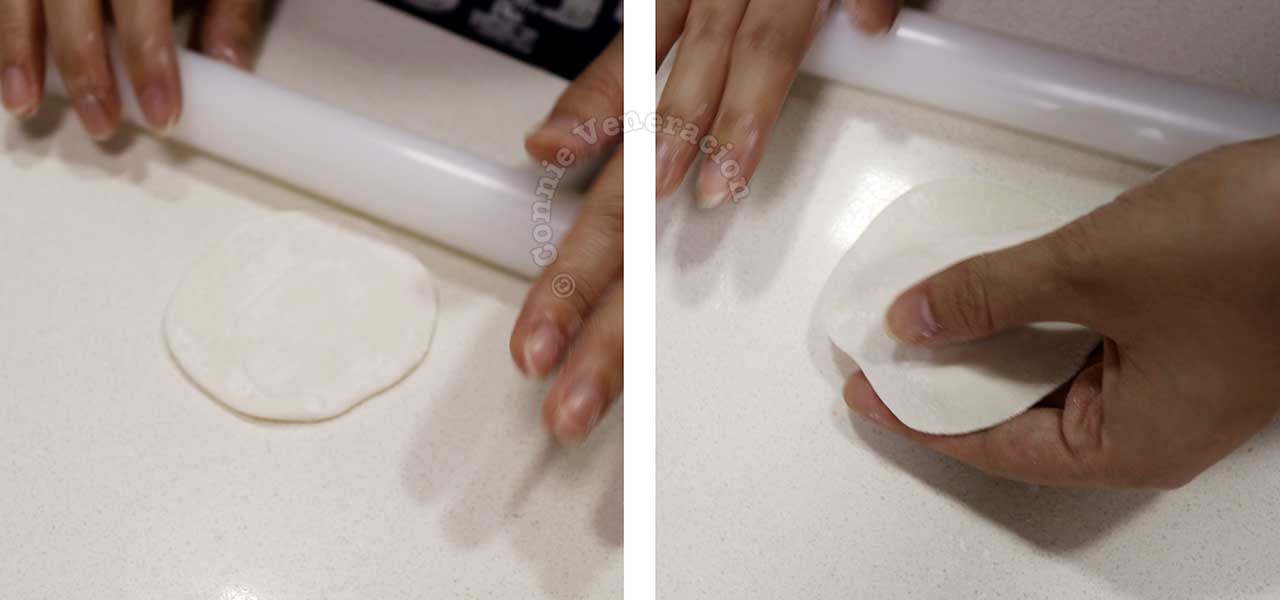 Flattening gyoza wrapper