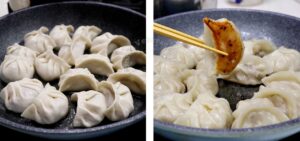 Pan frying gyoza