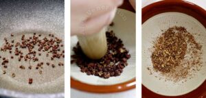toasting and grinding Sichuan peppercorns
