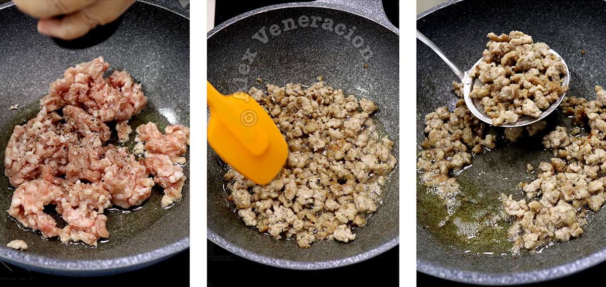 Browning ground pork