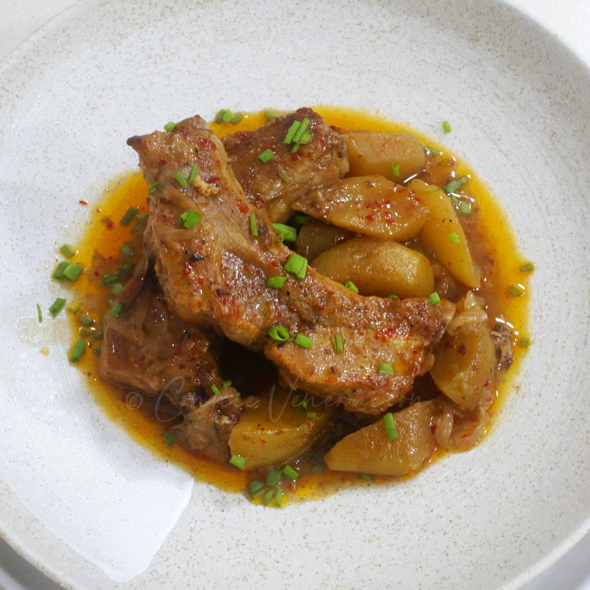 Pork baby back ribs and apple stew