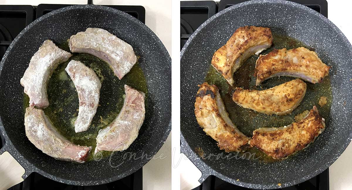 Browning floured pork ribs