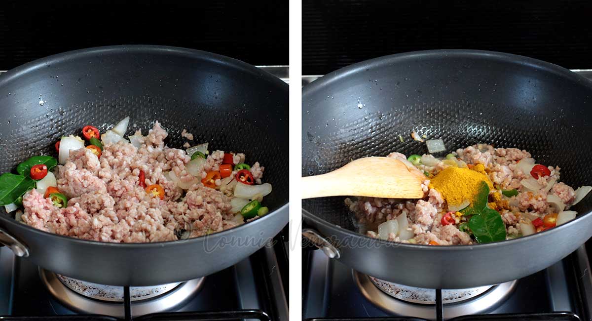 Browning ground pork