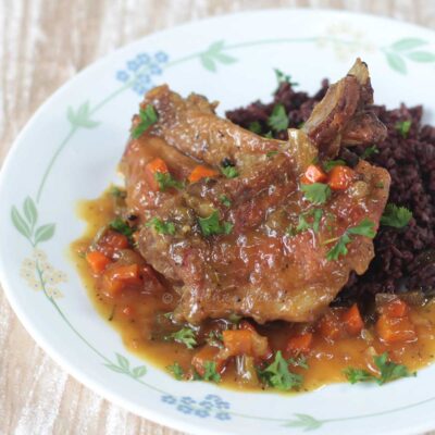 Pork rib chops braised in beer