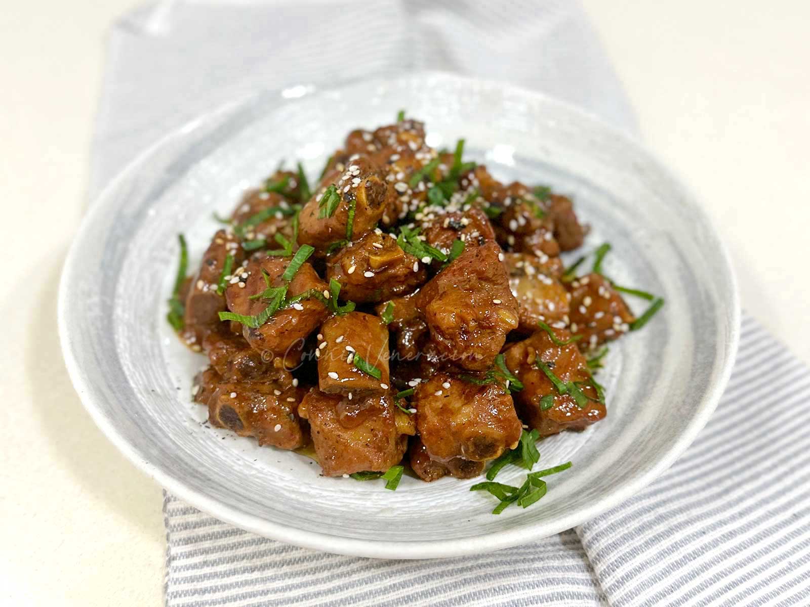 Pork spare ribs braised in soda