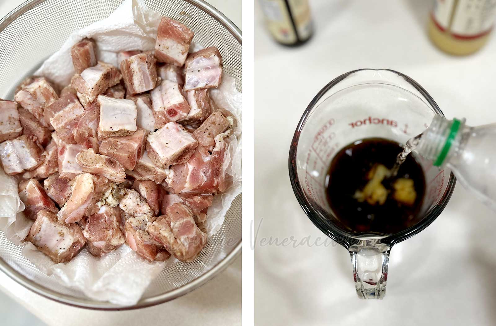 Pork spare ribs and sauce