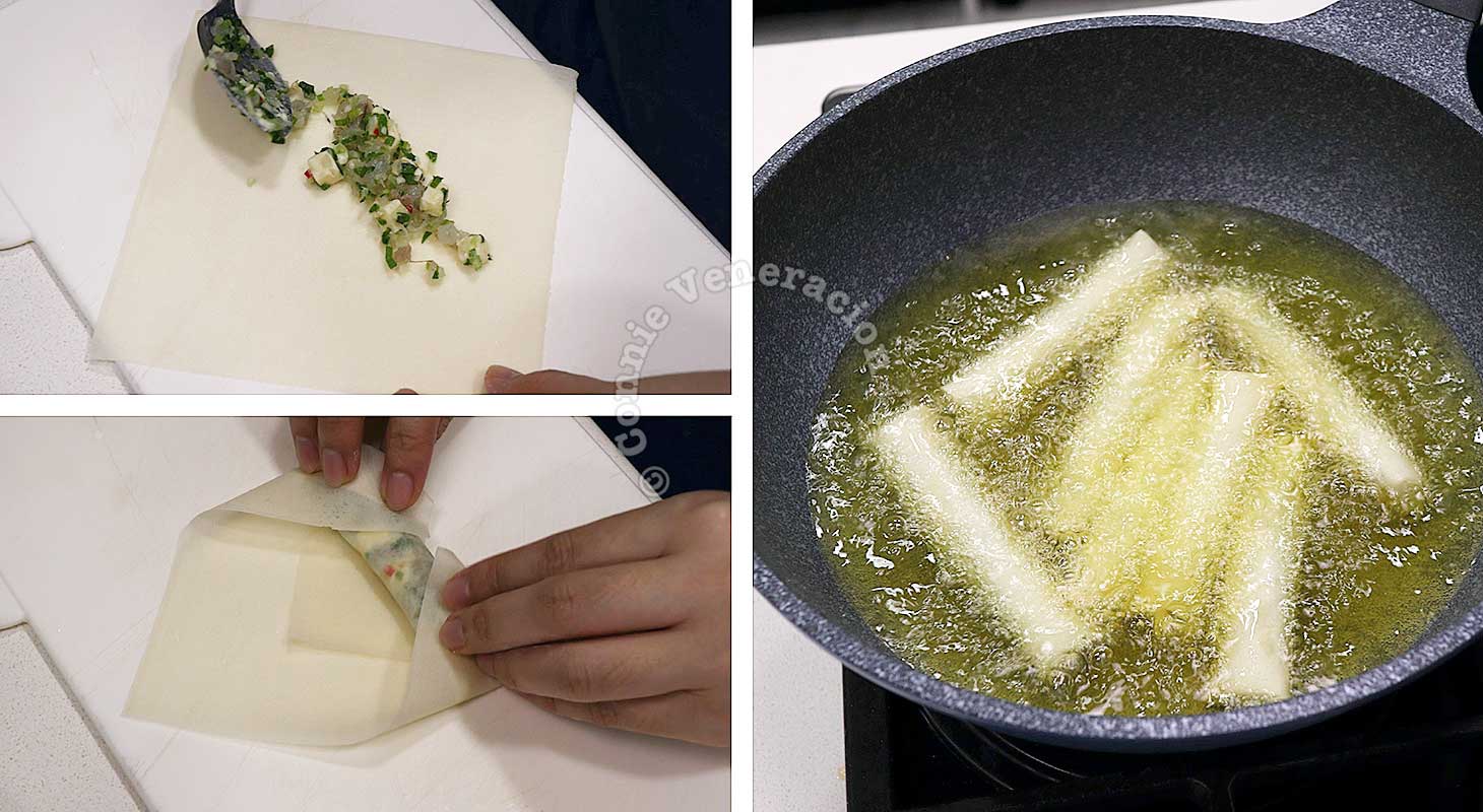 Wrapping ang frying spring rolls