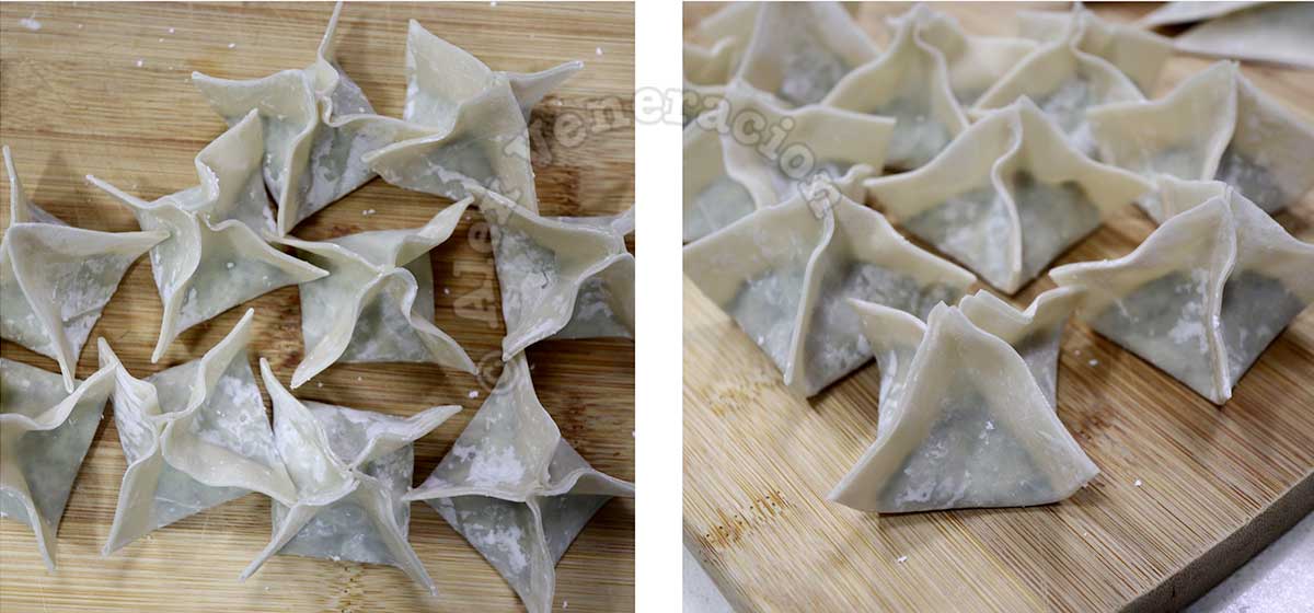 Spinach and cream cheese wontons before frying