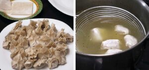 Boiling wontons in broth