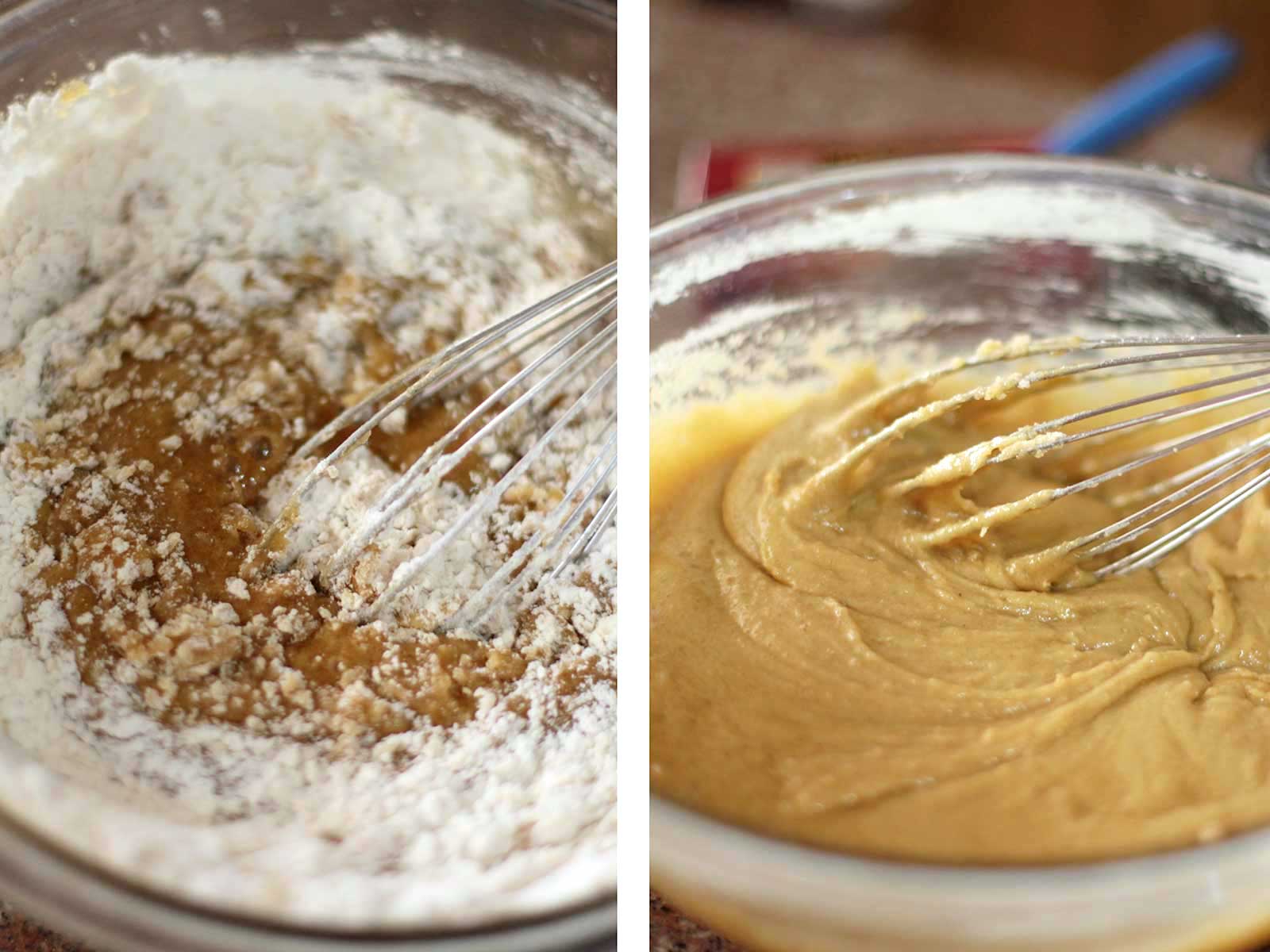 Mixing butterscotch brownie batter