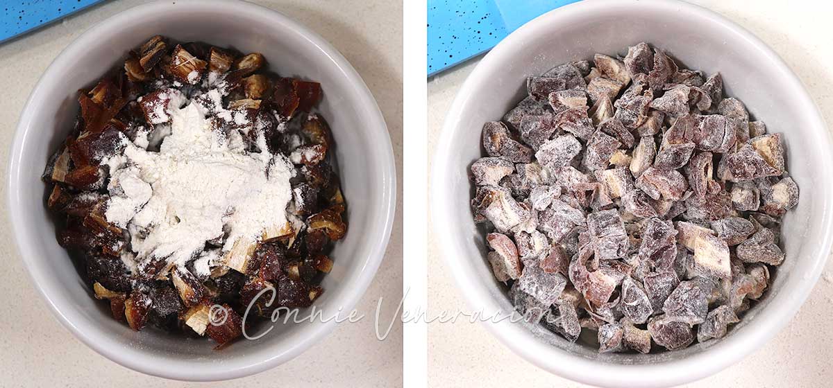 Chopped dates tossed in flour