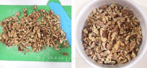 Chopped walnuts tossed in flour
