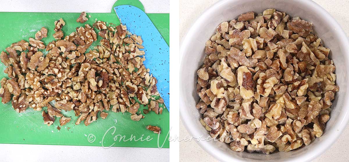 Chopped walnuts tossed in flour