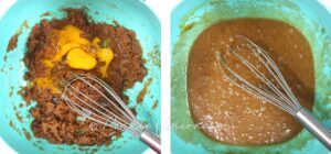 Adding eggs to brown sugar and butter