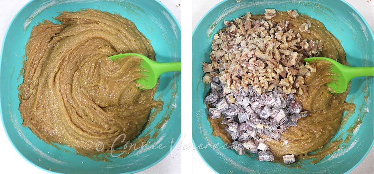 Adding dates and walnuts to butterscoth batter