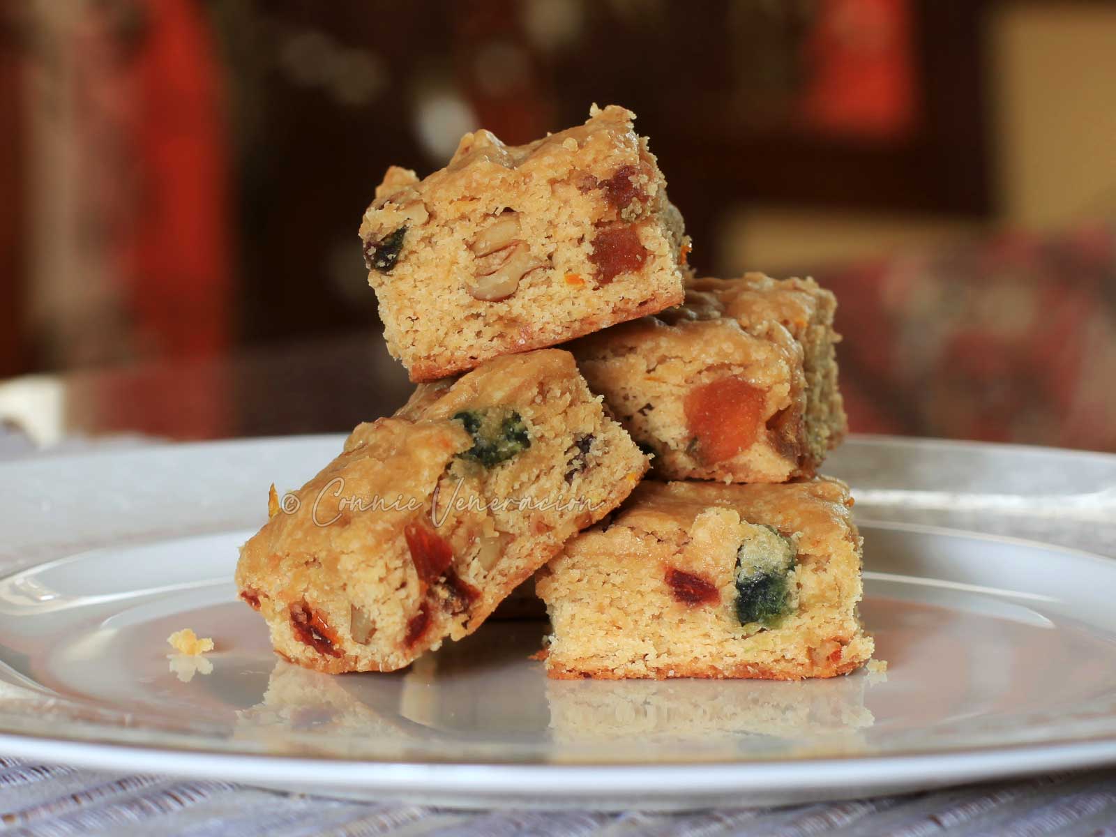 Boozy fruit-and-nut butterscotch brownies