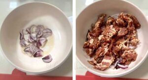 sauteeing onion and beef in rice cooker